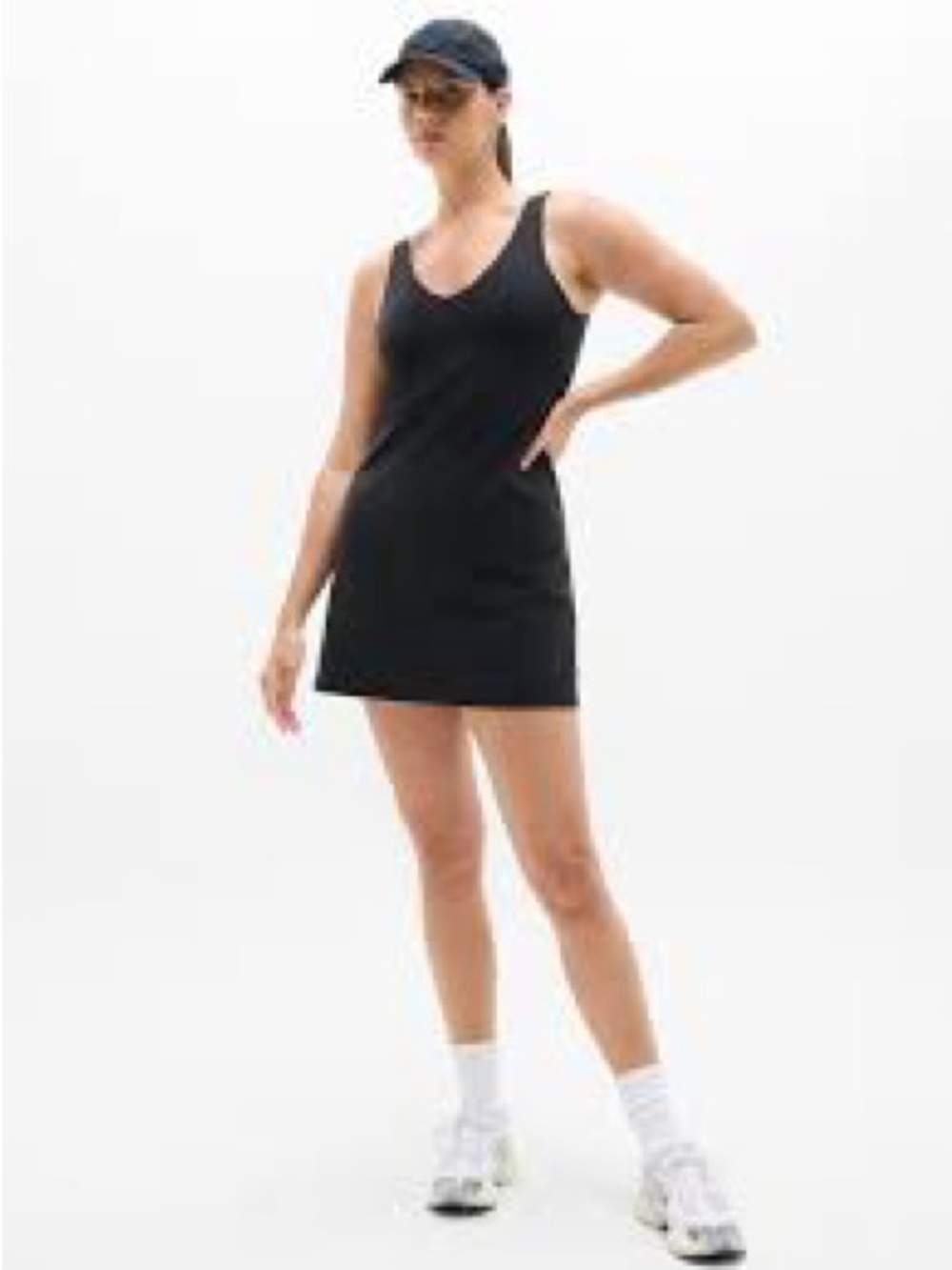 Athleta Black Athletic dress cris cross back detail.Built in shorts Tennis dress
